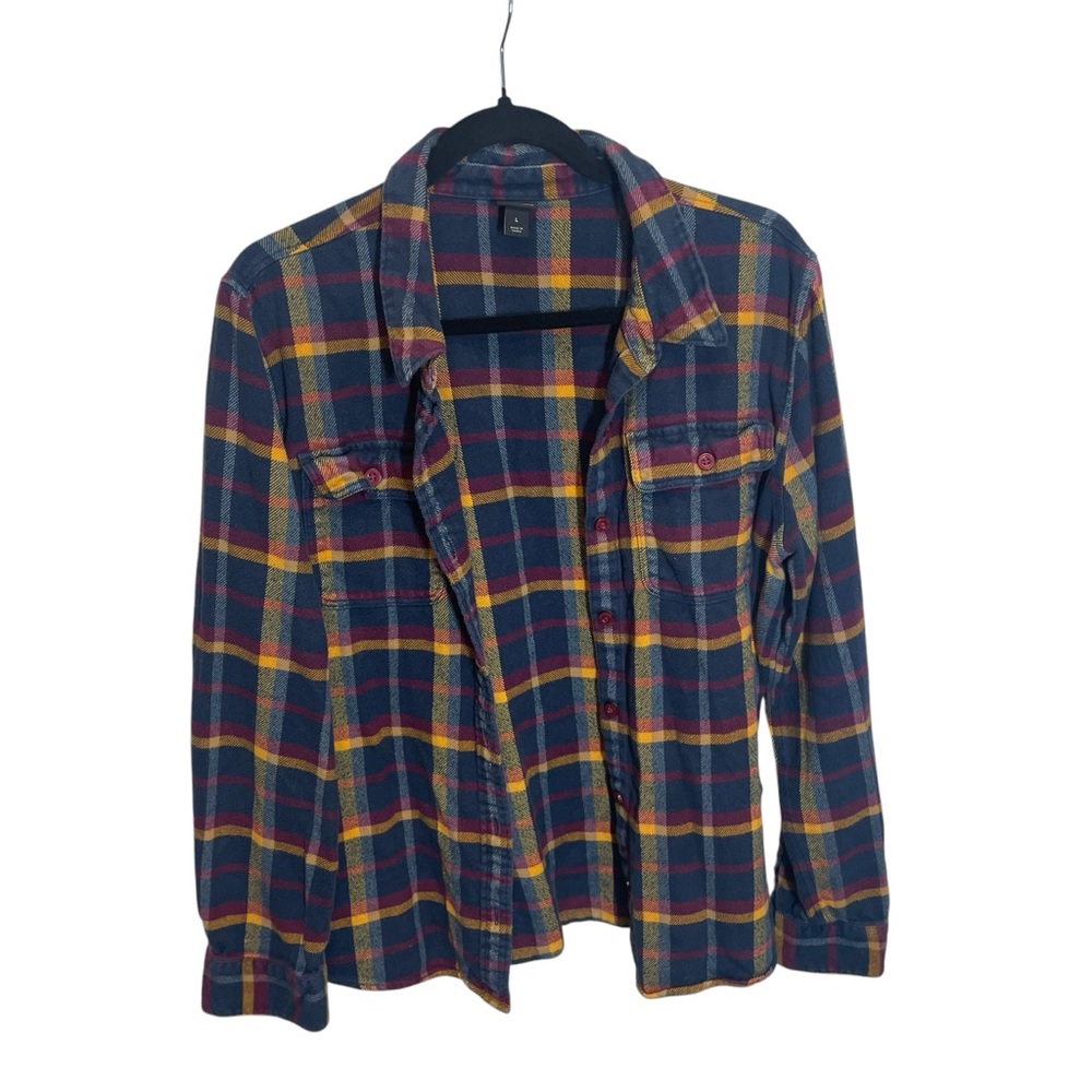 Patagonia Navy Blue Yellow Red Plaid Flannel Shirt